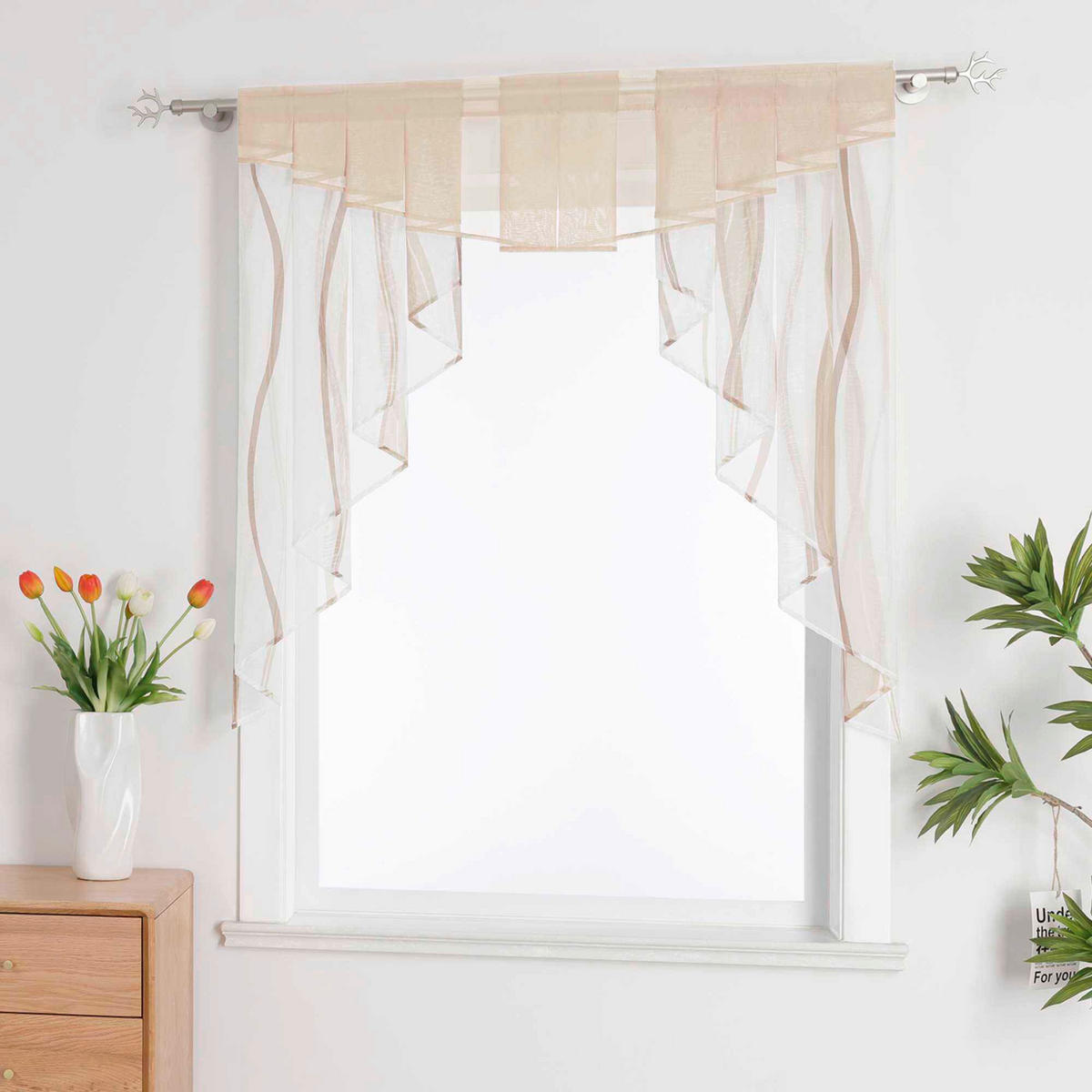 KURZGARDINE   120/125 cm   - Sandfarben/Weiß, Basics, Textil (120/125cm)