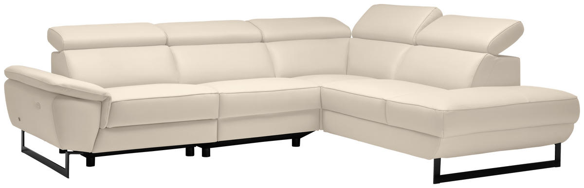 ECKSOFA Beige Echtleder  - Beige/Schwarz, Design, Leder/Metall (281/225cm) - Celina Home
