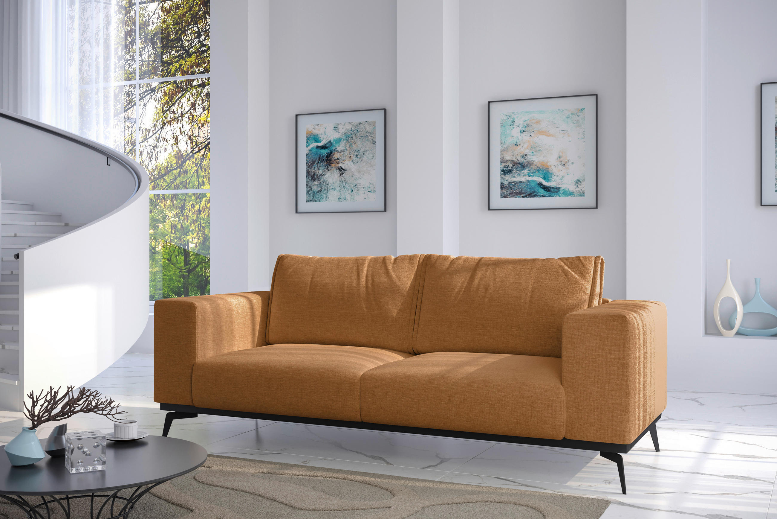 2-SITZER-SOFA beflockt Orange  - Schwarz/Orange, Design, Holz/Textil (250/87/95cm) - MID.YOU