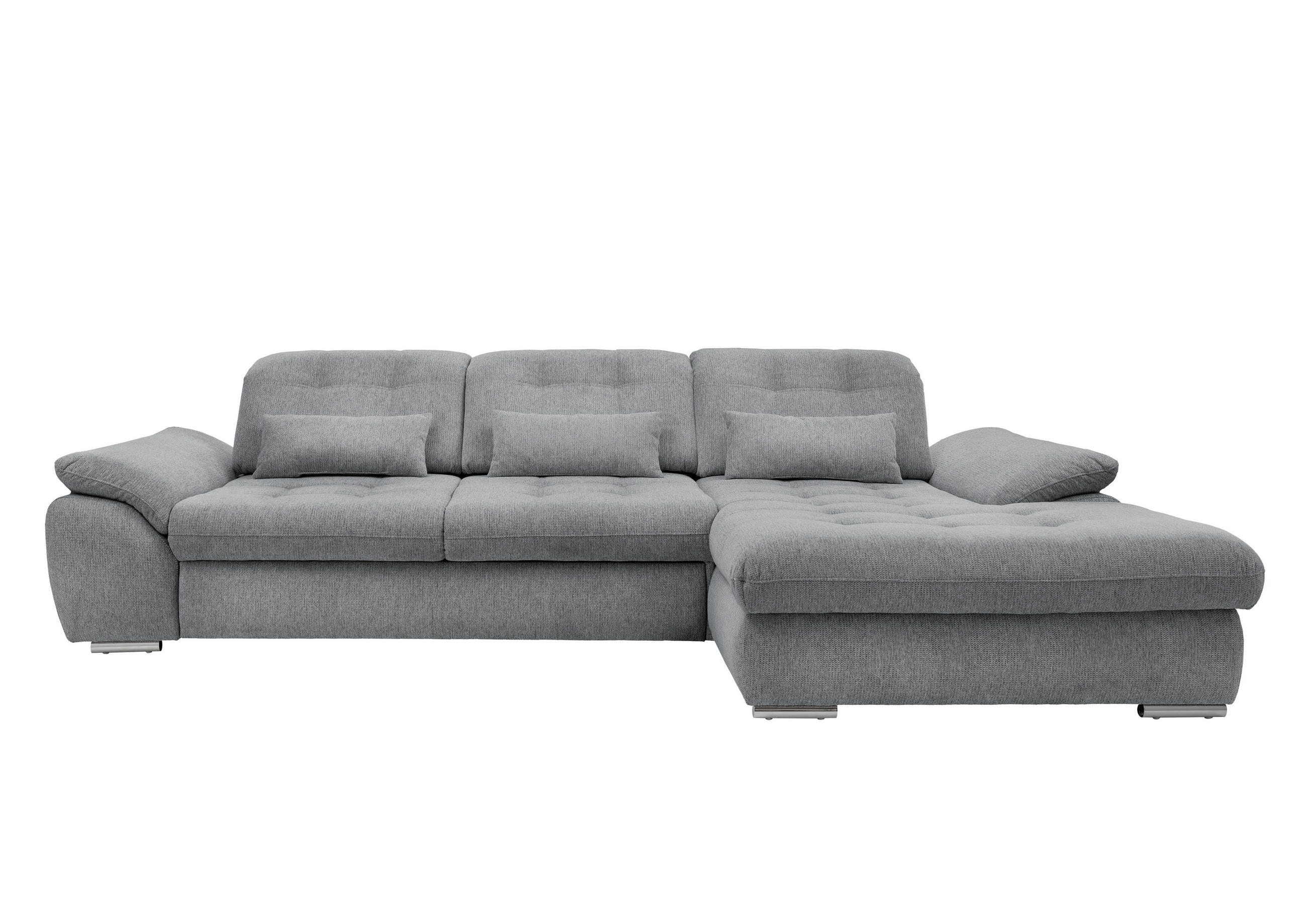 ECKSOFA Silberfarben Chenille Nierenkissen, Bettkasten, Schlaffunktion, Rücken echt, Kopfteilverstellung, Sitztiefenverstellung, Liegefläche im Originalstoff  - Chromfarben/Anthrazit, MODERN, Textil/Metall (314/184cm) - Livetastic