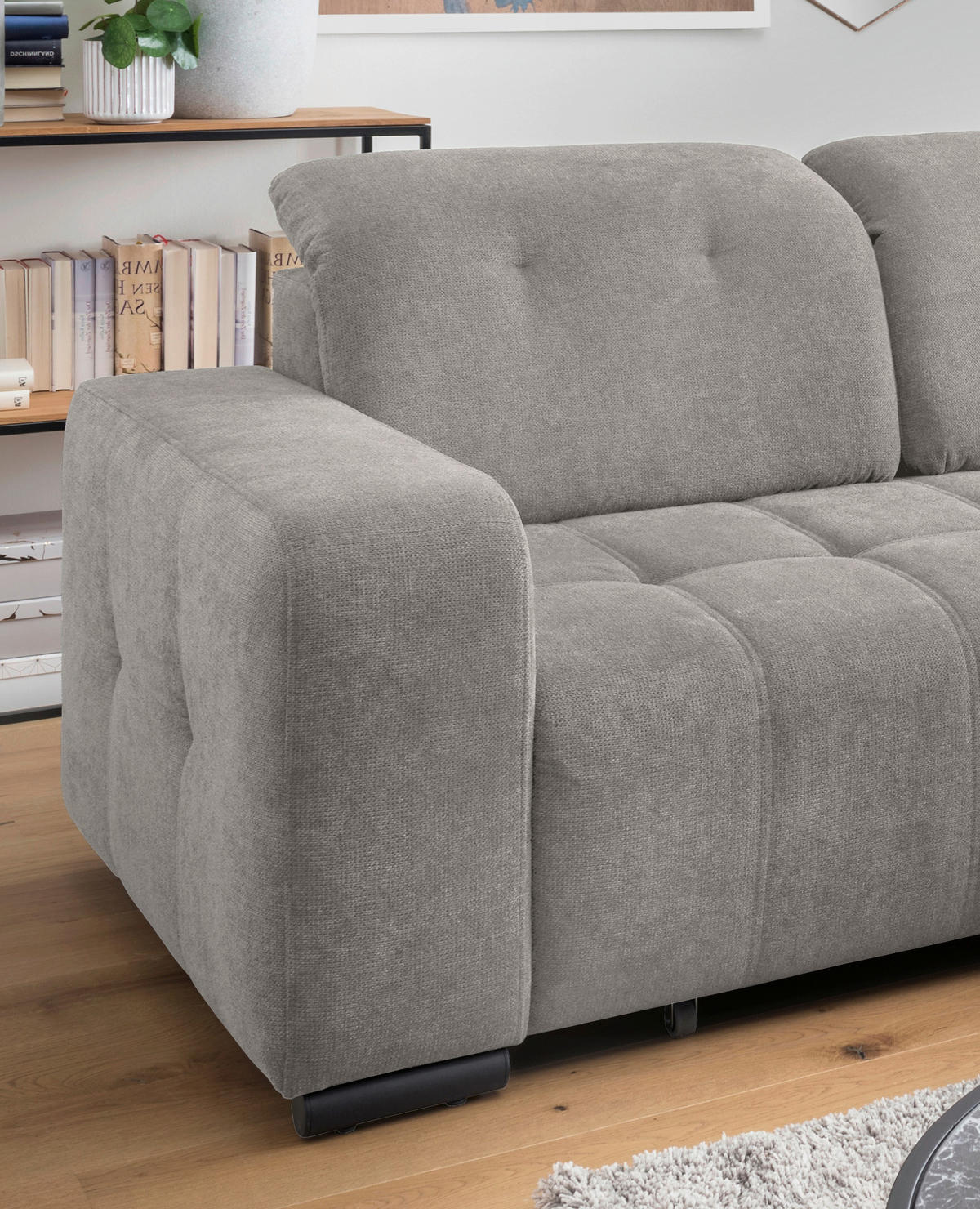 ECKSOFA VICARI Grau Mikrofaser Kopfteilverstellung, Sitzvorzug  - Schwarz/Grau, MODERN, Textil/Metall (292/185cm) - Livetastic