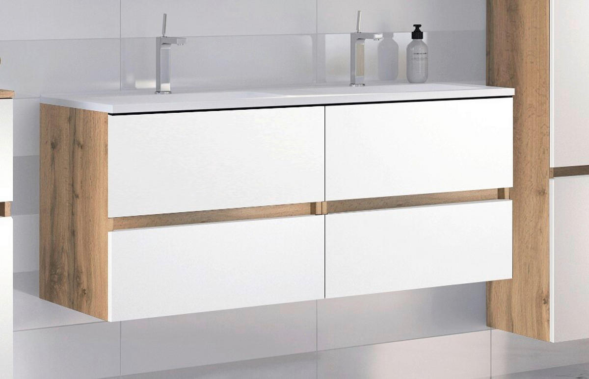 WASCHTISCHKOMBI 120 cm  - Eiche Wotan/Weiß, Design, Holzwerkstoff/Stein (120cm) - Held