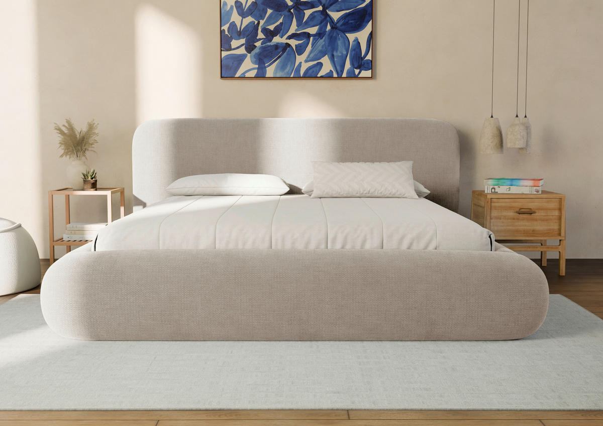 POLSTERBETT 180/200 cm,  in Taupe, gepolstertes Kopfteil, Lattenrost, Bettkasten,  - Taupe/Schwarz, Design, Holz/Textil (180/200cm) - Chameo