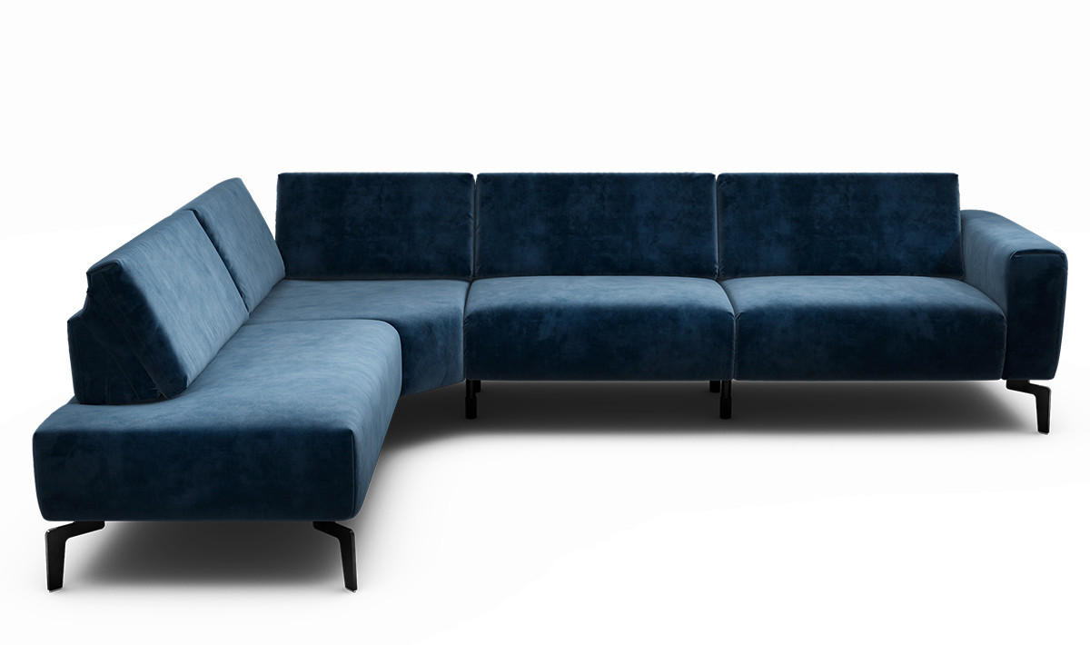 ECKSOFA Cosy Dunkelblau Samt  - Schwarz/Dunkelblau, Design, Textil/Metall (213/296cm) - SENSOO