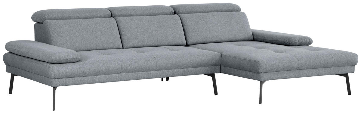 ECKSOFA More_LZ in Webstoff Graublau  296/188 cm  - Graublau/Schwarz, Design, Textil/Metall (296/188cm) - Xora