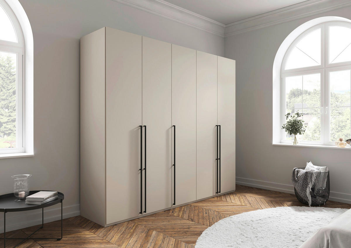 DREHTÜRENSCHRANK 251/235/61 cm,  in Champagner, 5-türig  - Champagner/Schwarz, Basics, Holzwerkstoff/Metall (251/235/61cm) - Novel