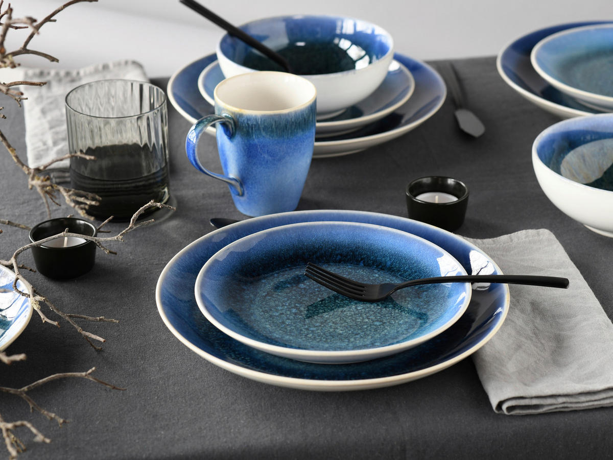 KOMBISERVICE Blau, Weiß Caldera blau 16-teilig 4 Personen  - Blau/Weiß, Basics, Keramik - Creatable