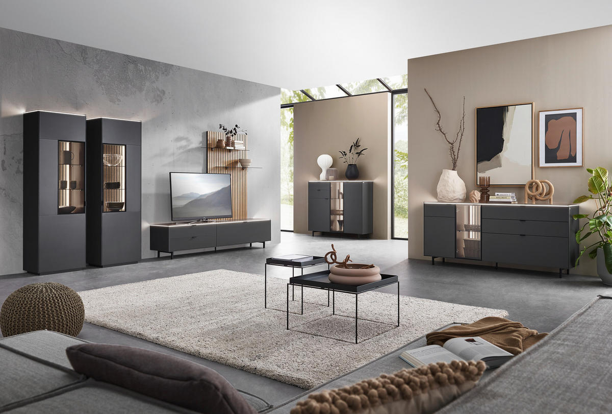 HIGHBOARD RIANI 141,2/120,1/40 cm 2 Schublade(n)  - Anthrazit/Schwarz, Design, Glas/Holz (141,2/120,1/40cm) - Dieter Knoll