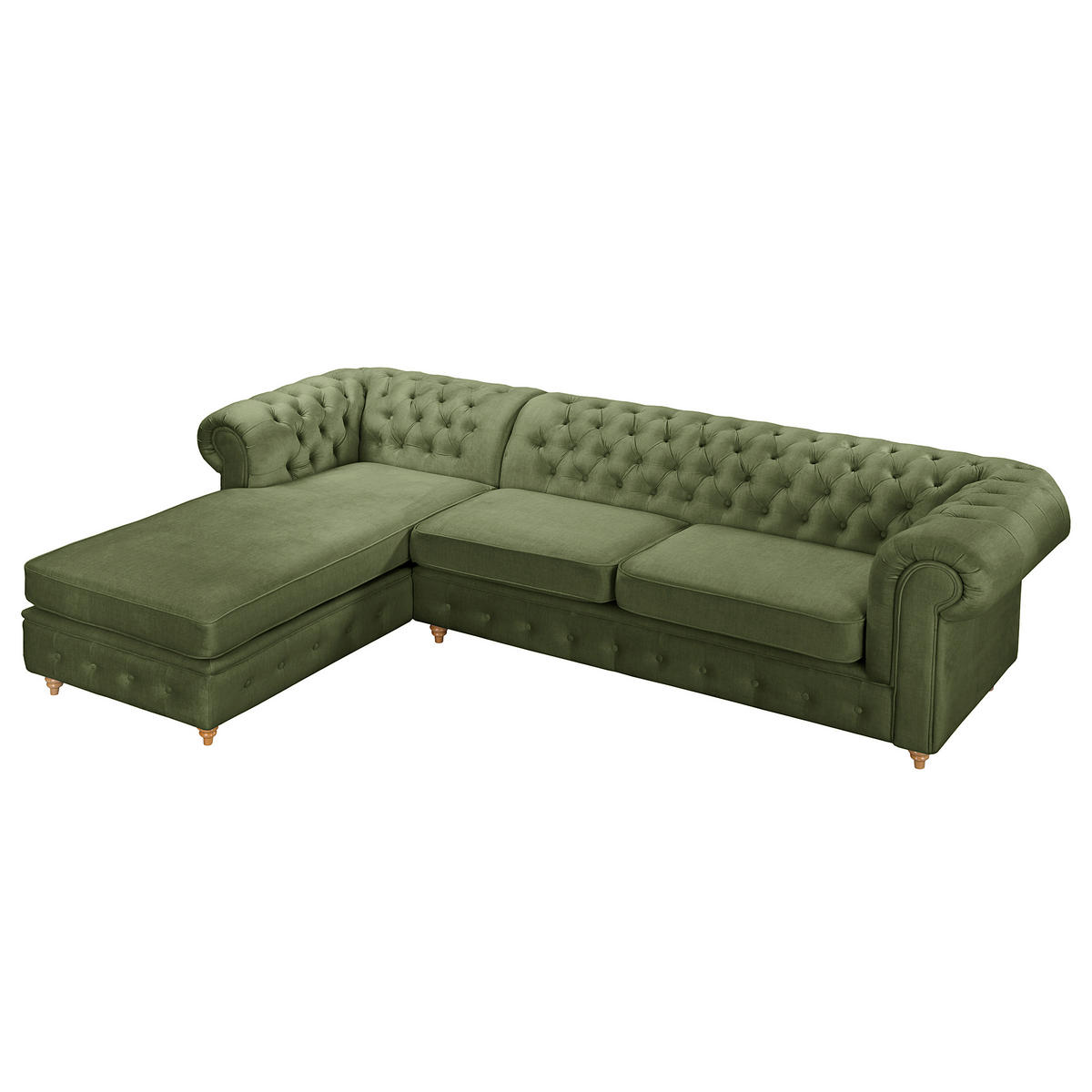 ECKSOFA Mikrofaser Dunkelgrün  - Dunkelgrün/Braun, Design, Holz/Textil (182/284cm) - P & B