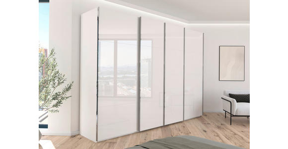 SCHWEBETÜRENSCHRANK in Weiß - Chromfarben/Weiß, KONVENTIONELL, Glas/Holzwerkstoff (316/235/68cm) - Novel