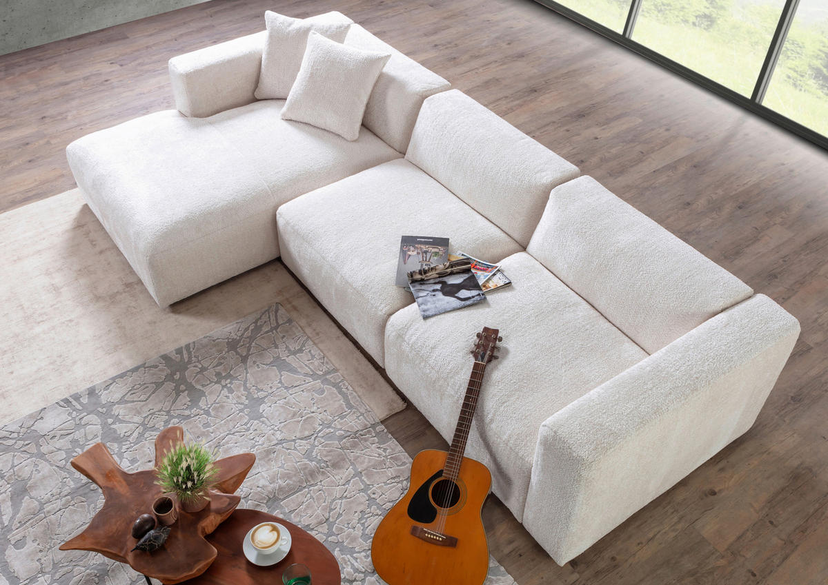 ECKSOFA Creme Chenille  - Creme/Schwarz, MODERN, Kunststoff/Textil (178/323cm) - Carryhome