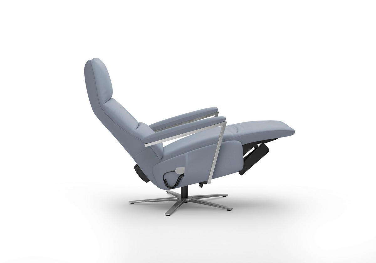 RELAXSESSEL TV VARIO COMFORT E L3 Echtleder Kopfteilverstellung, Rücken echt    - Graublau/Silberfarben, Basics, Leder/Metall (70/128/85cm) - Sit & More
