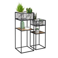 BLUMENSTÄNDER Metall, Holzwerkstoff  - Eichefarben/Schwarz, Trend, Holzwerkstoff/Metall (30,5/25/30/25/80/63cm) - Xora