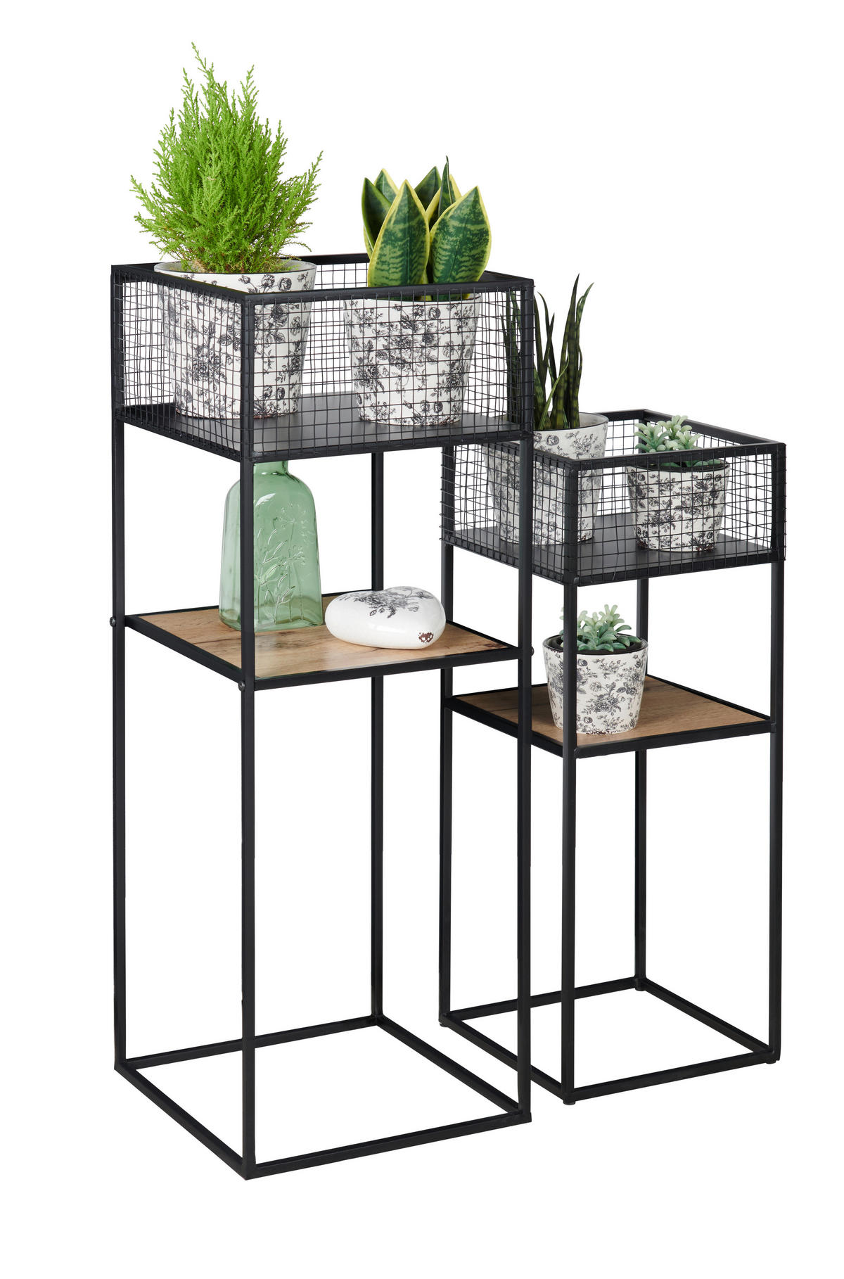 BLUMENSTÄNDER Metall, Holzwerkstoff  - Eichefarben/Schwarz, Trend, Holzwerkstoff/Metall (30,5/25/30/25/80/63cm) - Xora