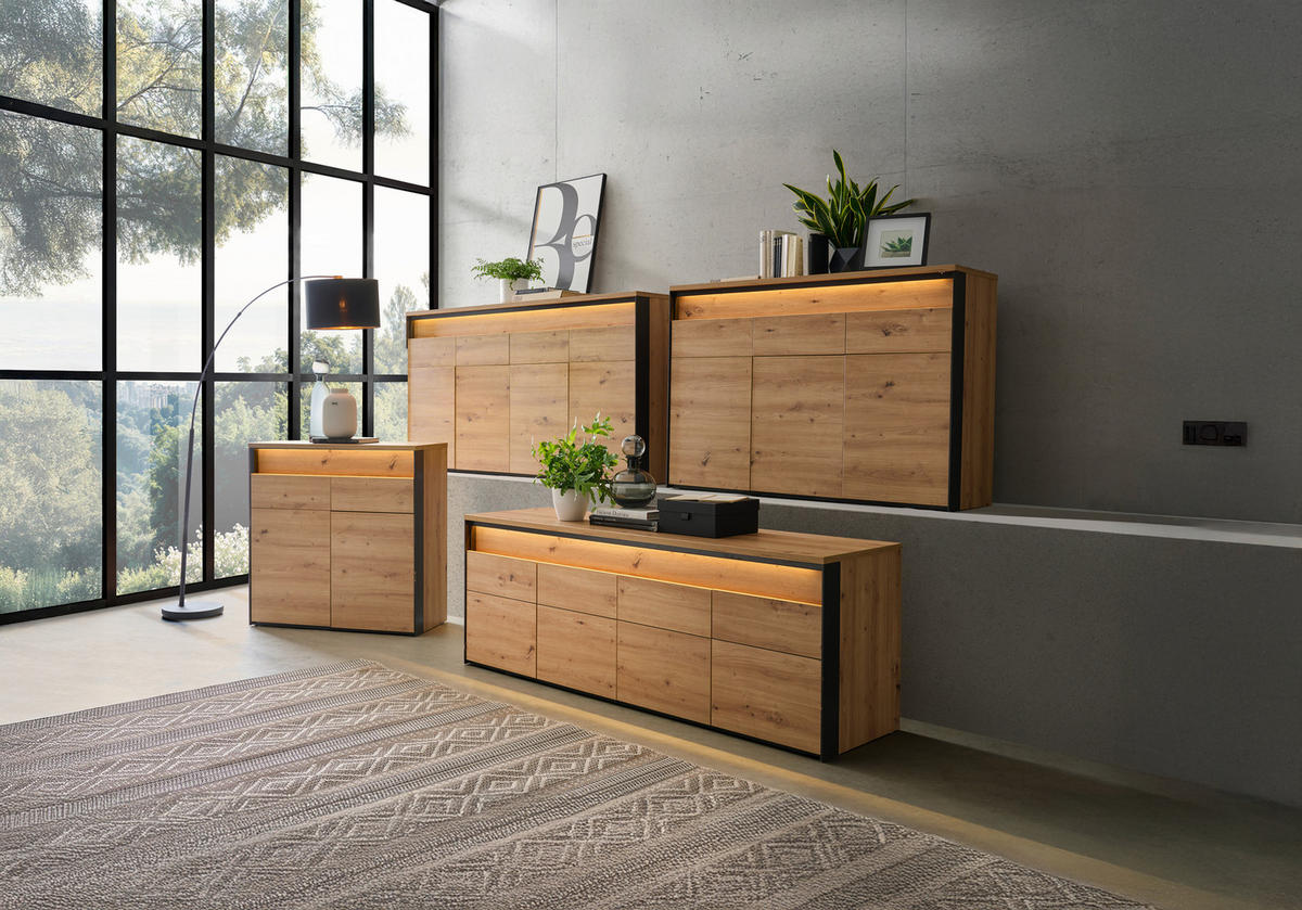 Comodă 88/88/38 cm  - stejar Artisan/negru, Konventionell, material pe bază de lemn (88/88/38cm) - Voleo