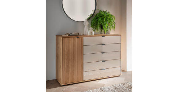 KOMMODE 120/86/43 cm Eiche massiv  - Eiche Bianco/Schieferfarben, KONVENTIONELL, Glas/Holz (120/86/43cm) - Venda