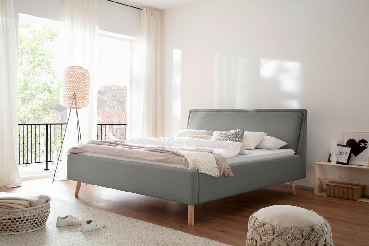 POLSTERBETT 160/200 cm  in Hellgrau  - Eichefarben/Hellgrau, Konventionell, Holz/Textil (160/200cm) - Livetastic