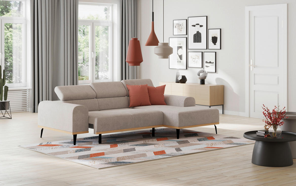 ECKSOFA Hellgrau Mikrofaser  - Hellgrau/Schwarz, KONVENTIONELL, Textil/Metall (244/157cm) - Cotta