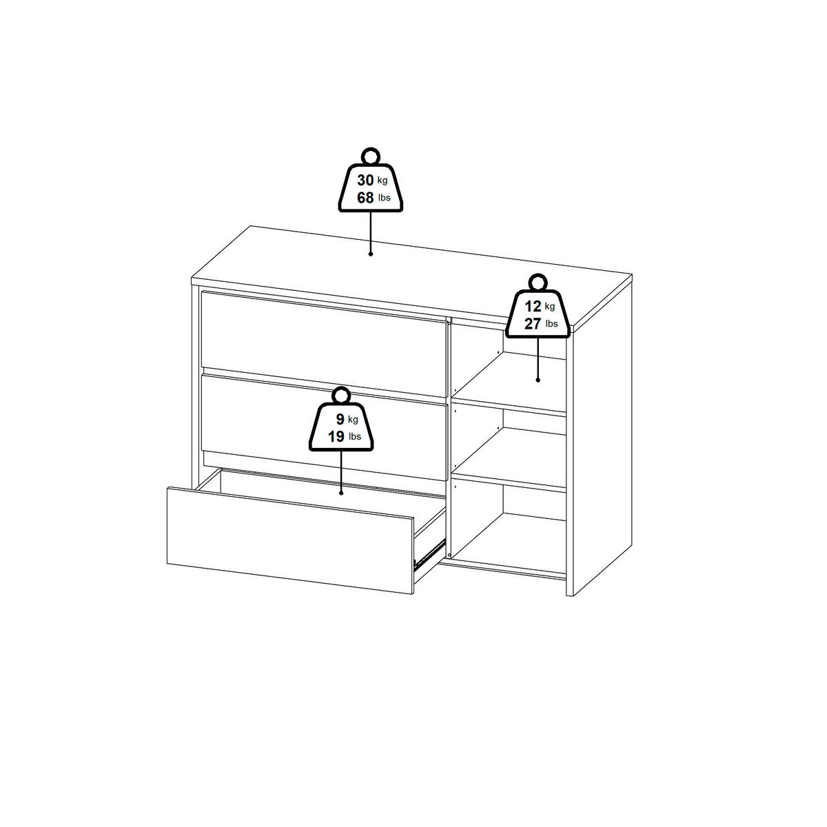 KOMMODE  in 119/84/48 cm  - Weiß, KONVENTIONELL, Holzwerkstoff (119/84/48cm) - Boxxx