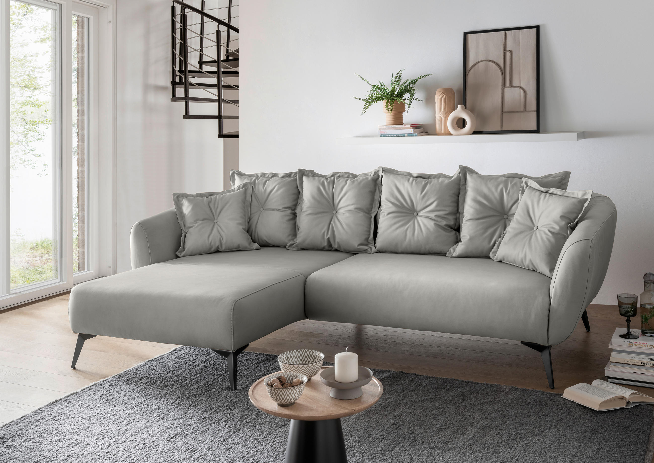 ECKSOFA in Lederlook Grau  - Schwarz/Grau, Modern, Textil/Metall (162/277cm) - Livetastic