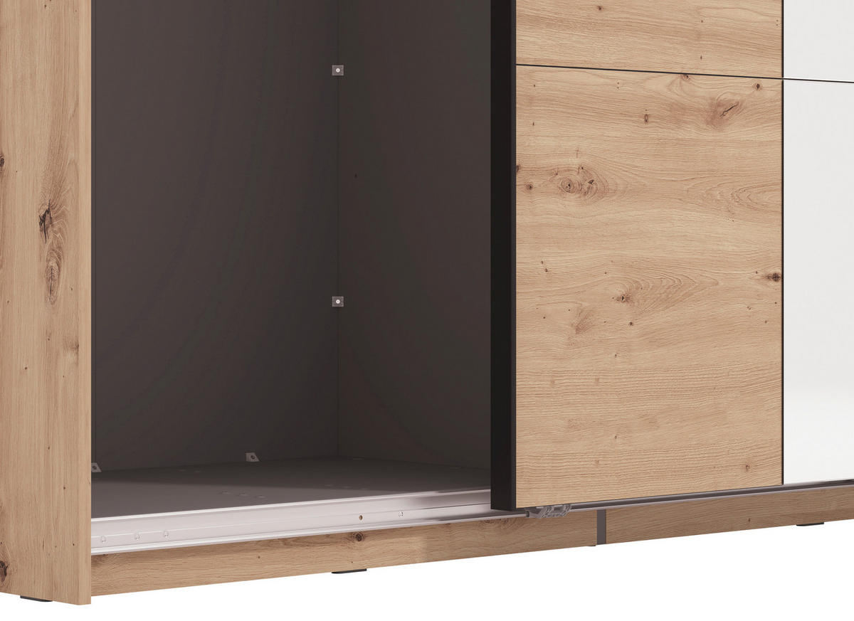 SCHWEBETÜRENSCHRANK 145,5/217,5/60 cm 2-türig Eiche Artisan  - Schwarz/Eiche Artisan, MODERN, Holzwerkstoff/Metall (145,5/217,5/60cm) - MID.YOU