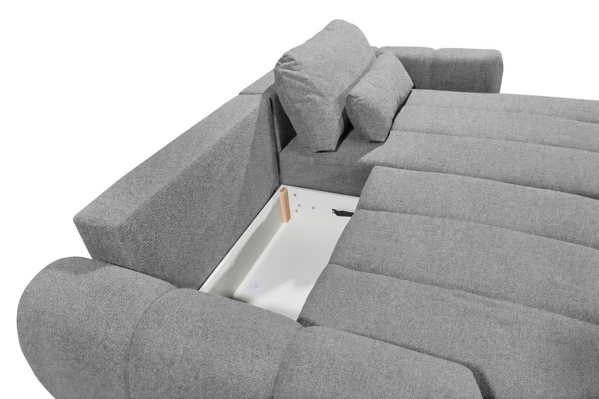ECKSOFA Webstoff Grau  - Schwarz/Grau, Design, Kunststoff/Textil (260/192cm) - MID.YOU