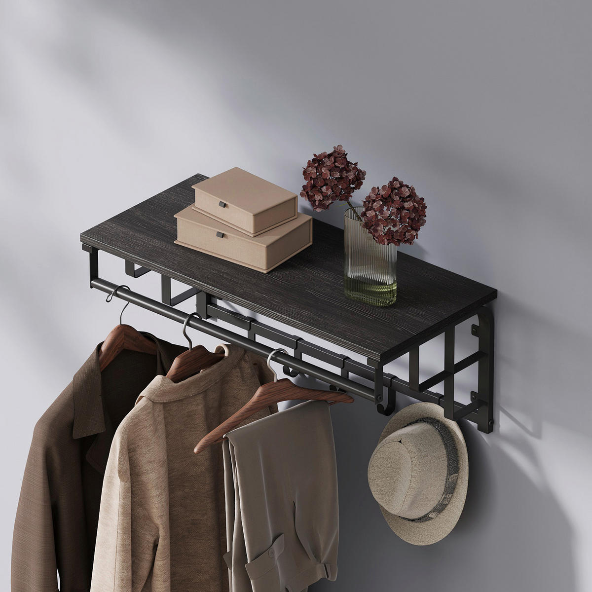 WANDGARDEROBE - Dunkelbraun/Schwarz, MODERN, Holzwerkstoff/Metall (66/27/30cm) - MID.YOU