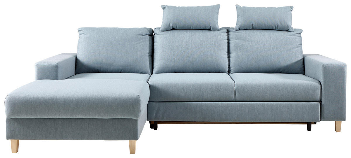 ECKSOFA Hellblau Webstoff  - Buchefarben/Hellblau, Design, Holz/Textil (160/260cm) - Ti'me