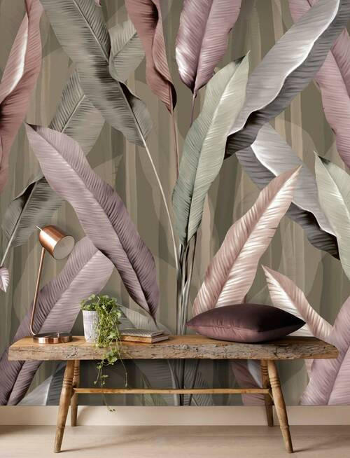 FOTOTAPET 200/280 cm  - grön/gammalrosa, Trend, papper/plast (200/280cm)