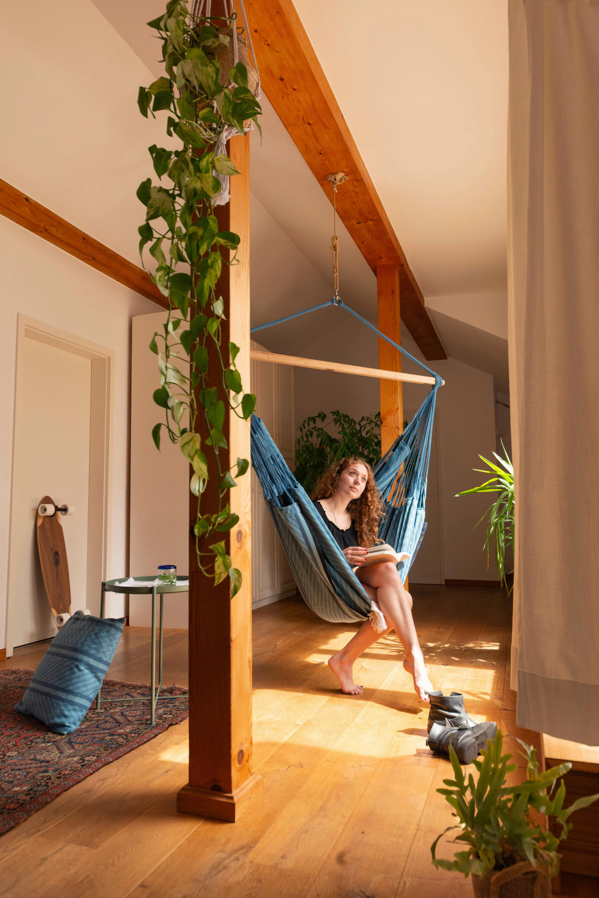 HÄNGESESSEL 110/180/115 cm  - Blau/Dunkelblau, KONVENTIONELL, Holz/Textil (110/180/115cm) - La Siesta