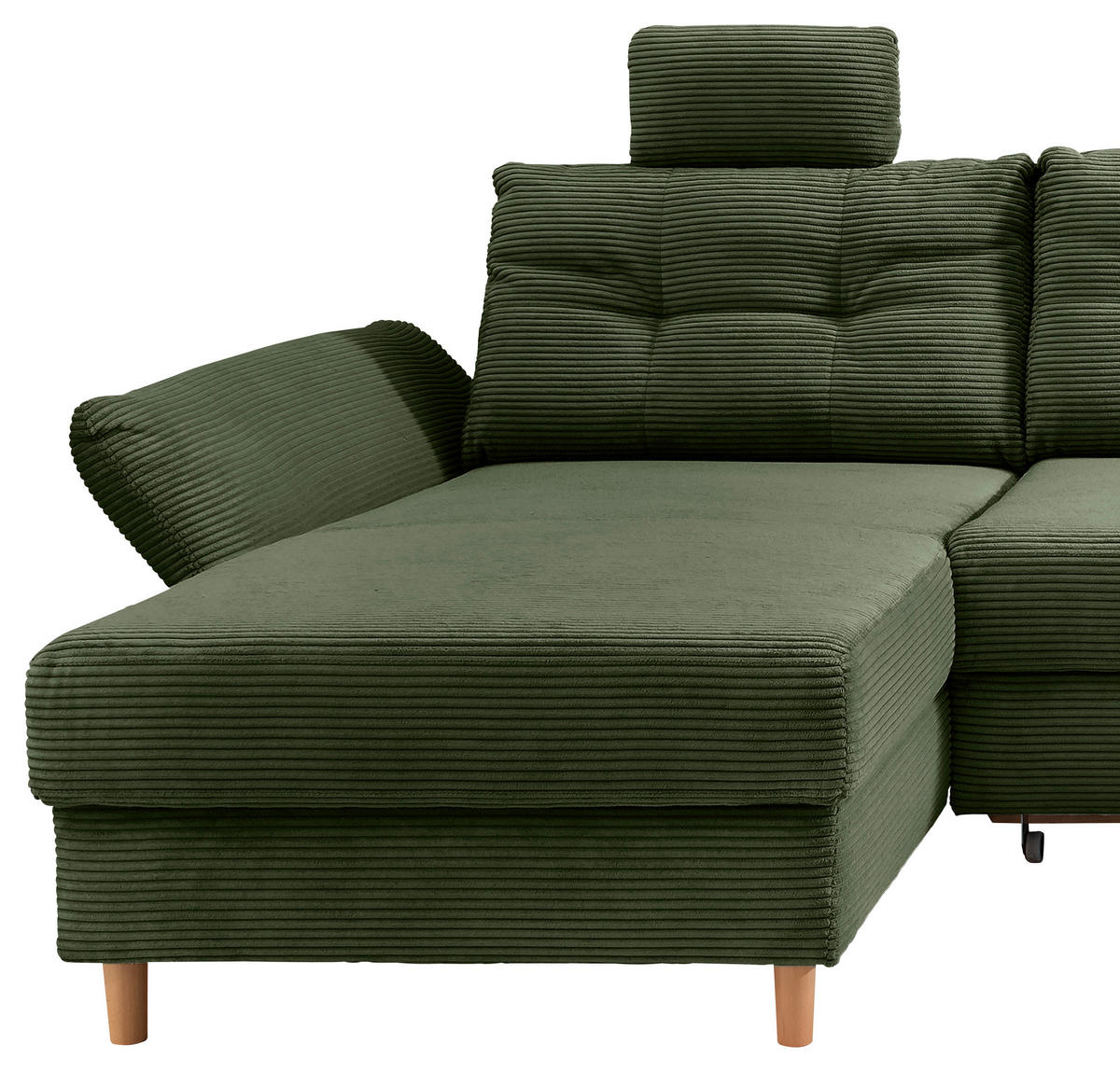 WOHNLANDSCHAFT in Cord Dunkelgrün  - Dunkelgrün/Naturfarben, Modern, Holz/Textil (176/338-352/206cm) - Livetastic