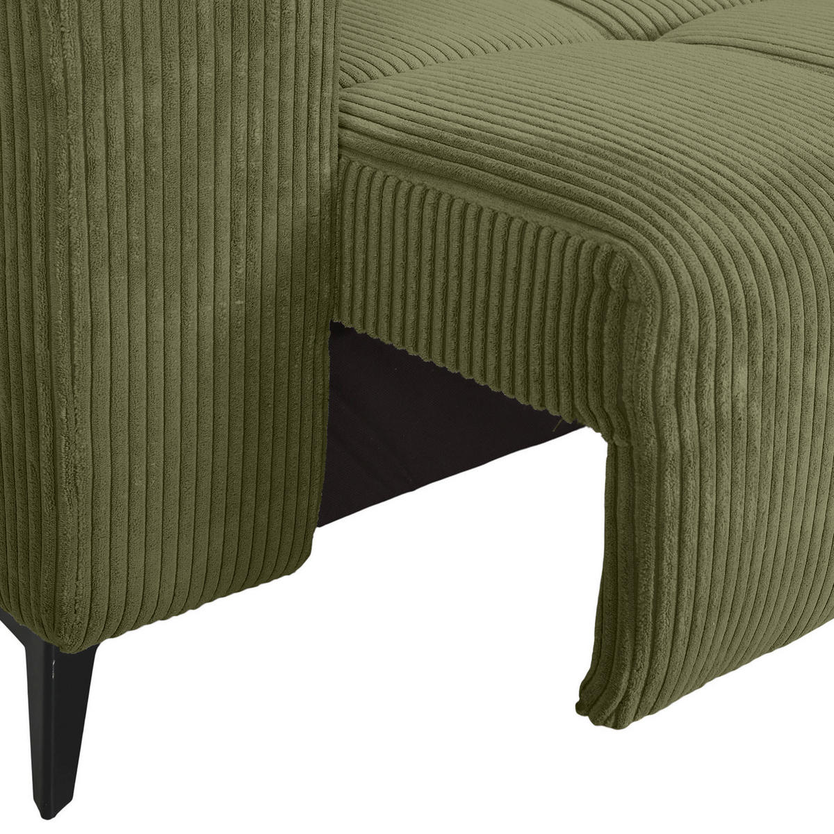 ECKSOFA Dunkelgrün Cord Rücken echt, Kopfteilverstellung, Sitzvorzug  - Dunkelgrün/Schwarz, KONVENTIONELL, Textil/Metall (257/170cm) - Carryhome