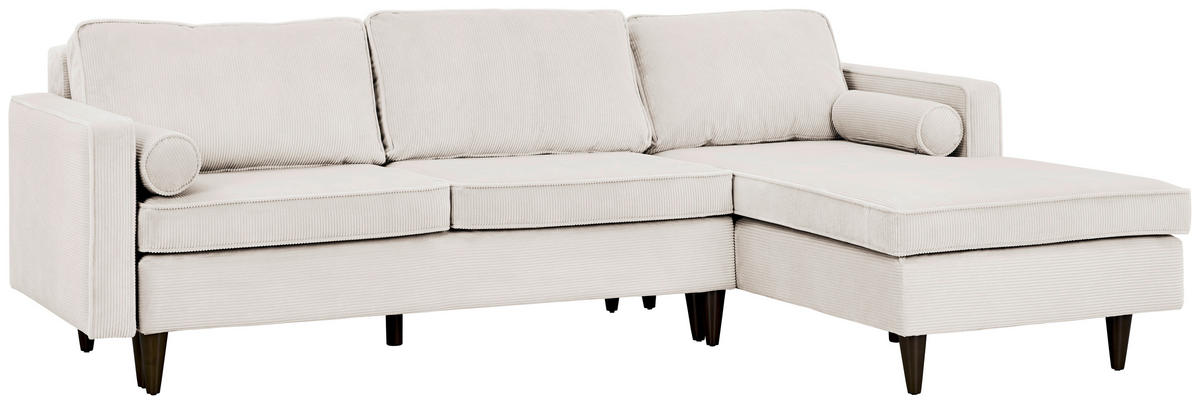 ECKSOFA Creme Cord  - Eichefarben/Creme, MODERN, Holz/Textil (261/178cm) - Livetastic