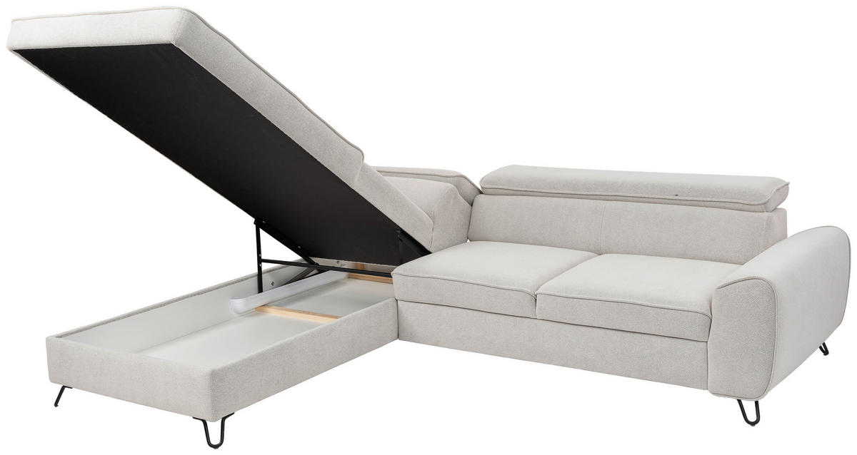 ECKSOFA in Flachgewebe Weiss  - Weiss/Schwarz, Design, Textil/Metall (200/250cm) - Stylife