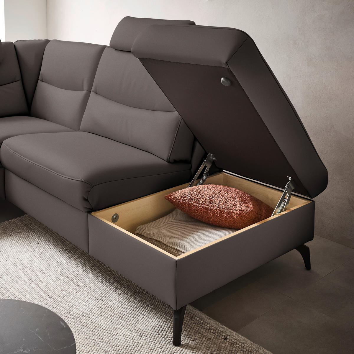 ECKSOFA in Echtleder Dunkelbraun  280/249 cm  - Anthrazit/Dunkelbraun, Design, Leder/Metall (280/249cm) - Himolla Komfortklass