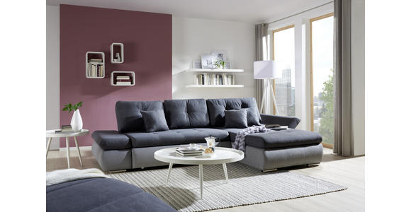 ECKSOFA in Webstoff Hellgrau, Dunkelgrau  - Chromfarben/Dunkelgrau, Design, Kunststoff/Textil (302/187cm) - Carryhome