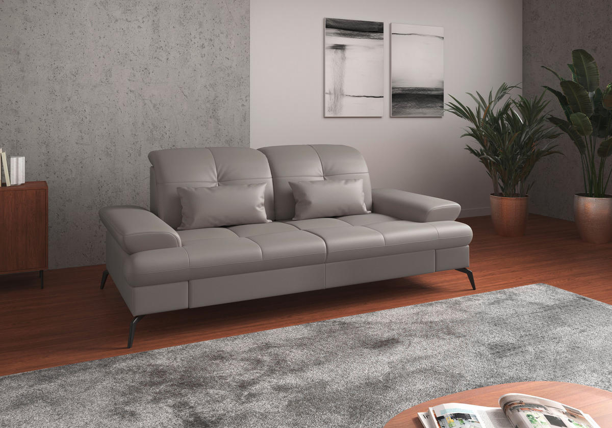 3-SITZER-SOFA in Echtleder Hellgrau  - Hellgrau/Schwarz, Konventionell, Leder/Metall (212/90/122cm) - Sit & More