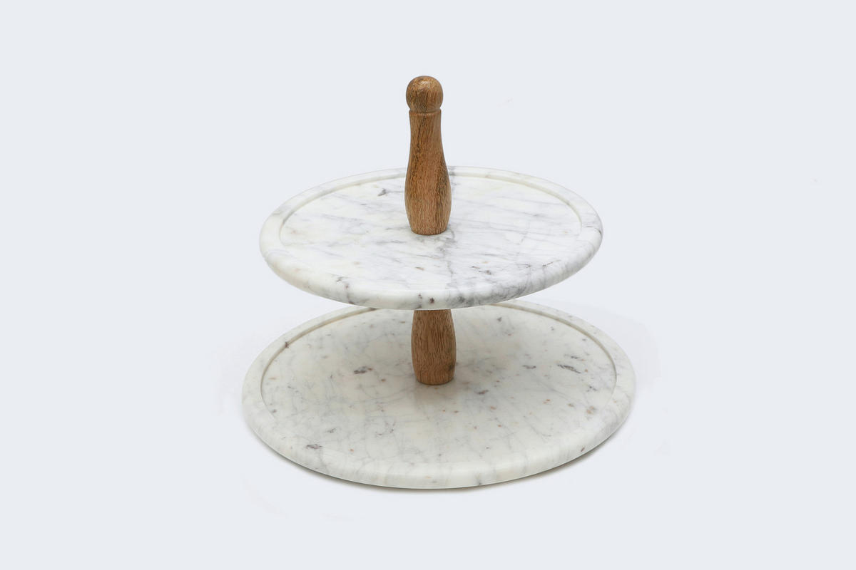 ETAGERE 2-stöckig - Weiß, Trend, Holz/Stein (30/28cm) - Ambia Home