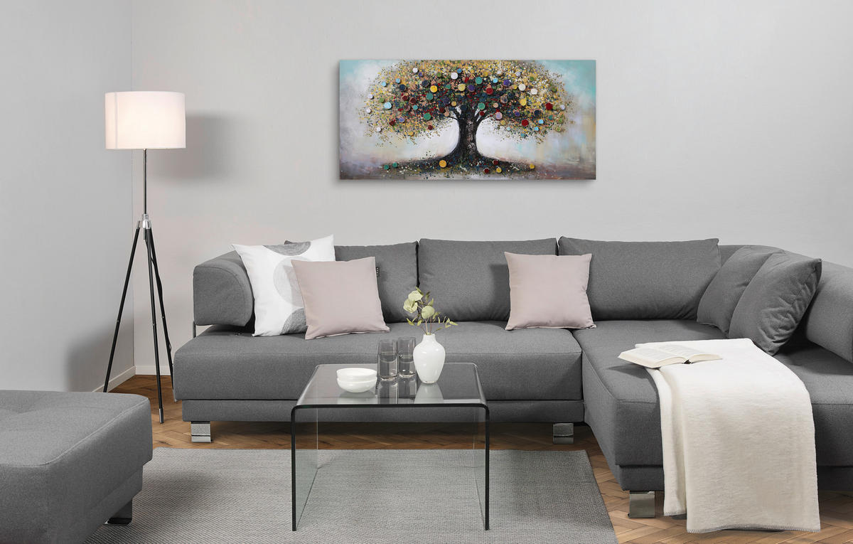 OLJNA SLIKA  150/70 cm   - modra/rumena, Design, tekstil/les (150/70cm) - Monee