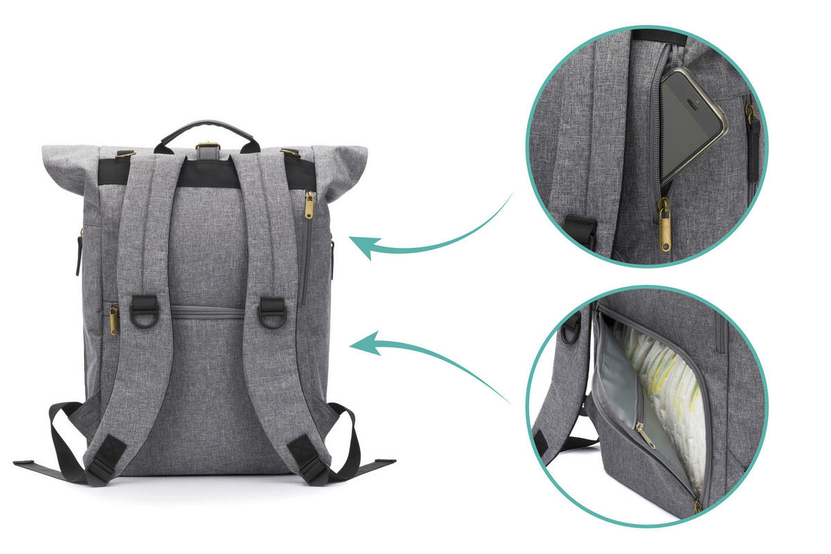 WICKELRUCKSACK  - Schwarz/Grau, Basics, Leder/Textil (53/39/16cm) - Fillikid