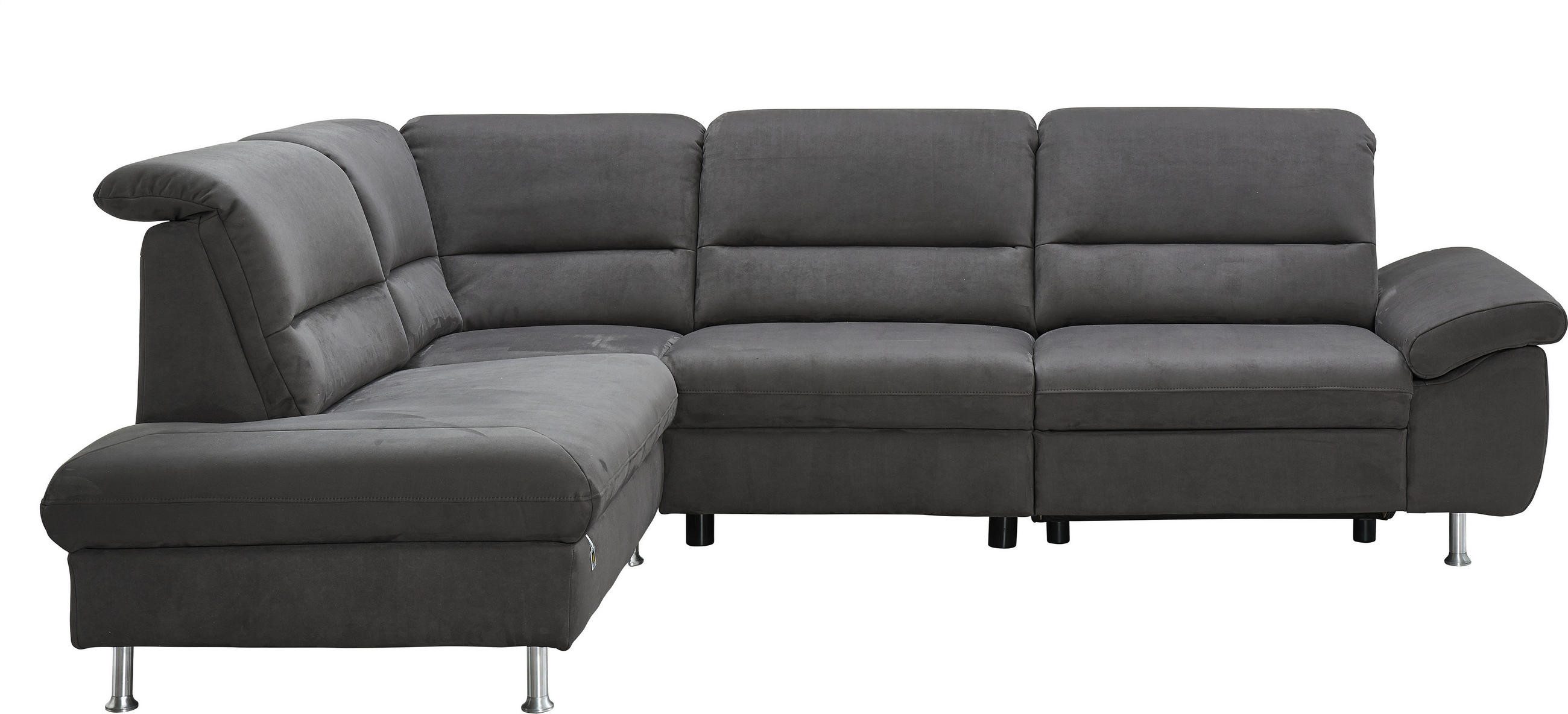 ECKSOFA Anthrazit Mikrofaser  - Anthrazit/Silberfarben, KONVENTIONELL, Textil/Metall (200/275cm) - Cantus