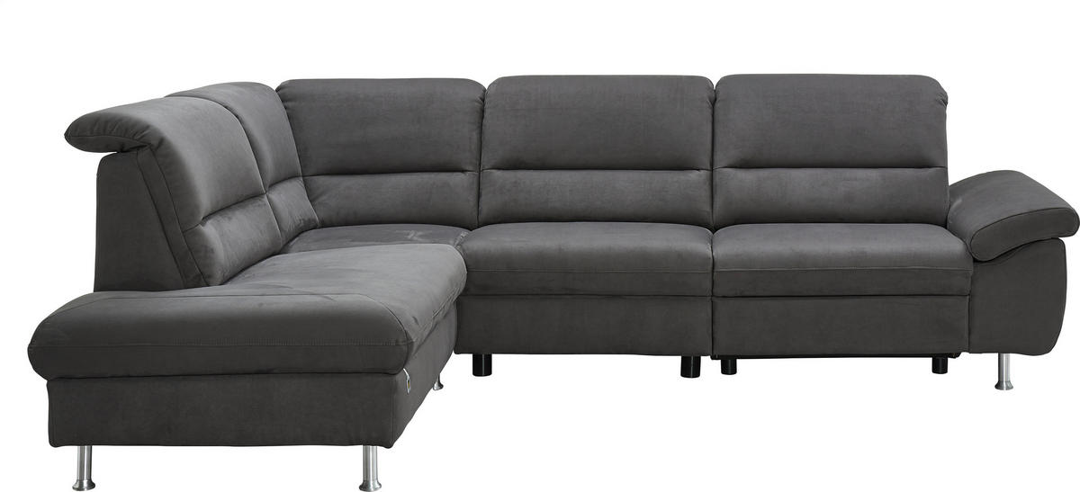 ECKSOFA Anthrazit Mikrofaser  - Anthrazit/Silberfarben, KONVENTIONELL, Textil/Metall (200/275cm) - Cantus