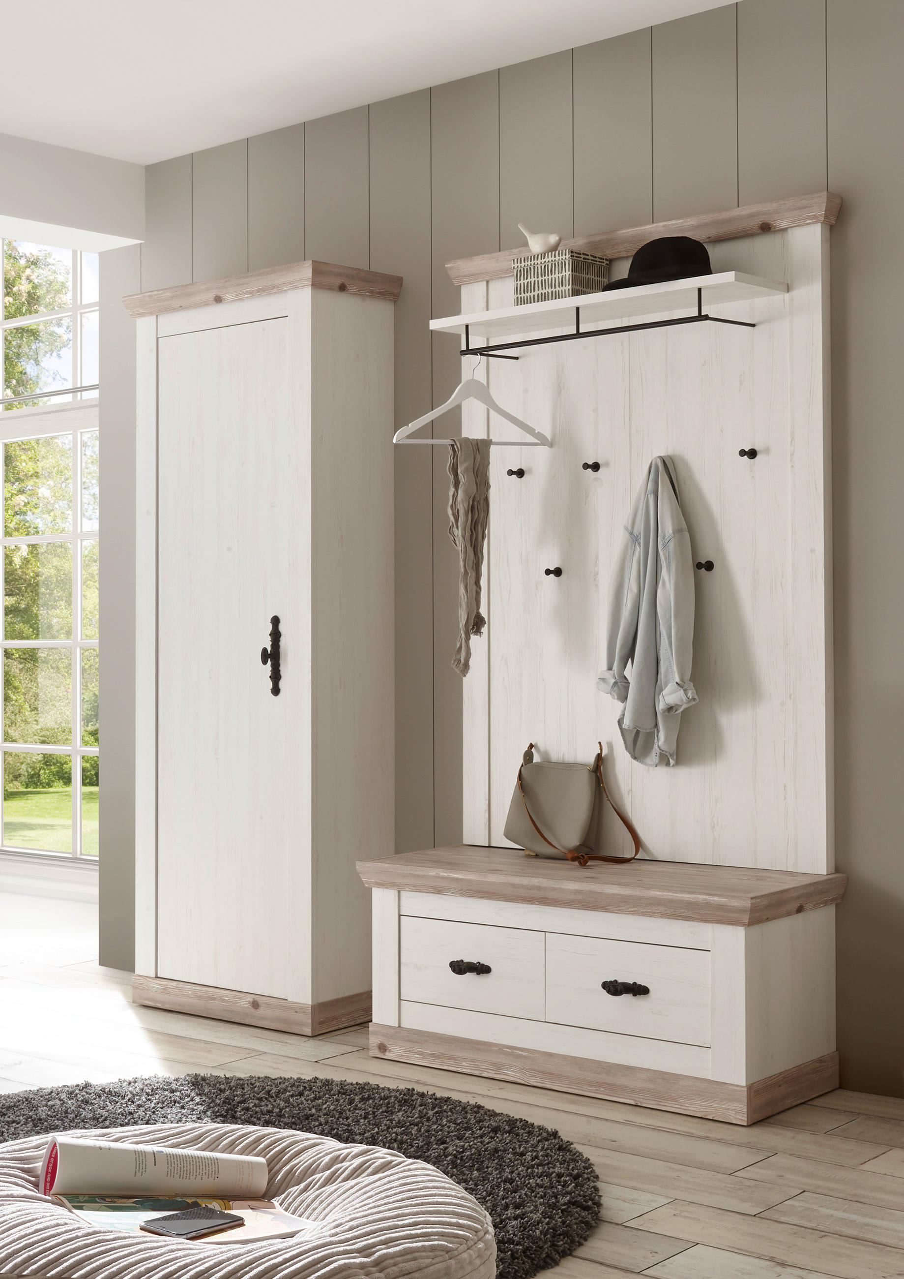 Thumbnail - Mid.you Garderobe, Pinien, Hellbraun, Holzwerkstoff, 3-teilig, 190x201x45 cm, Garderobe, Garderoben-Sets & Serien