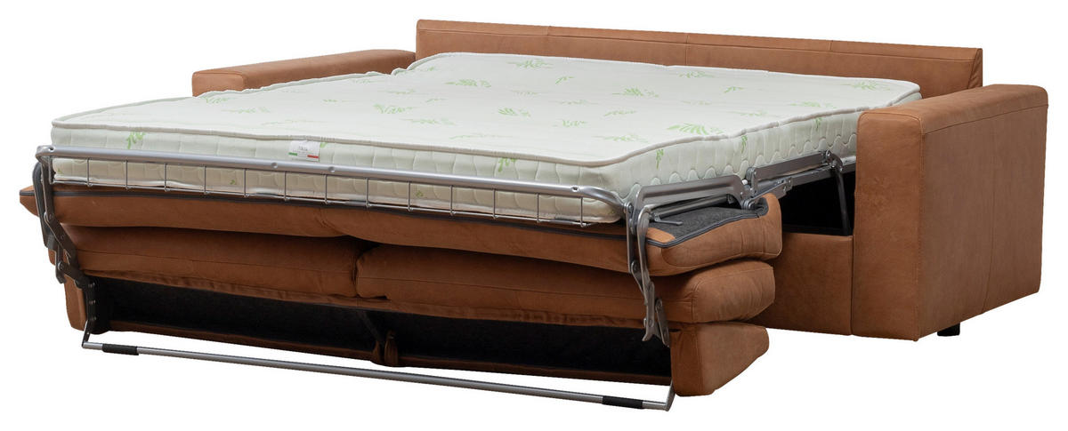 SCHLAFSOFA Karamell Echtleder  - Karamell/Schwarz, KONVENTIONELL, Leder/Kunststoff (198/84/98cm) - Novel