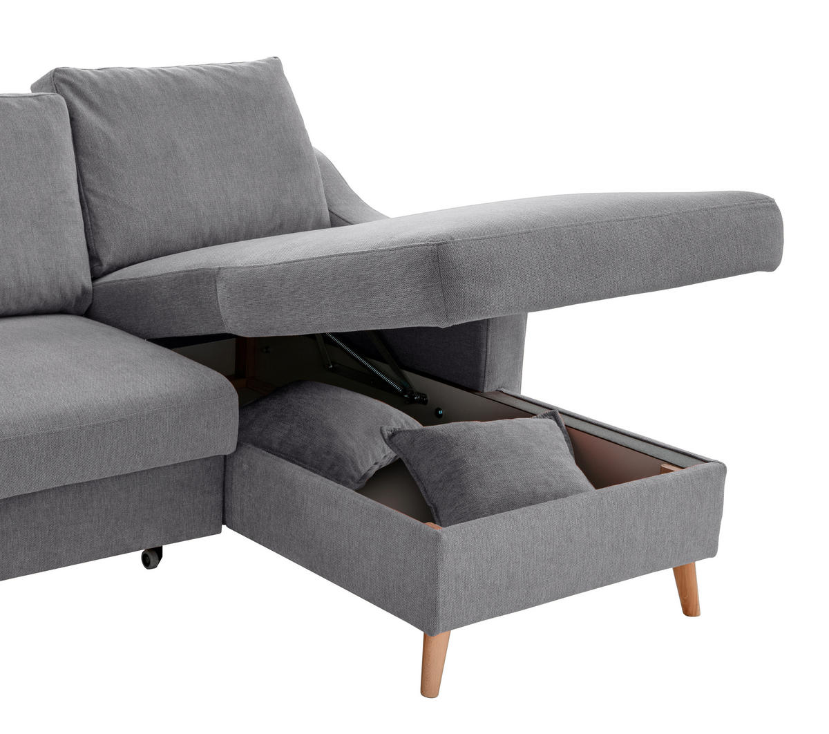 ECKSOFA in Chenille Dunkelgrau  - Dunkelgrau/Naturfarben, MODERN, Holz/Textil (228/150cm) - Livetastic