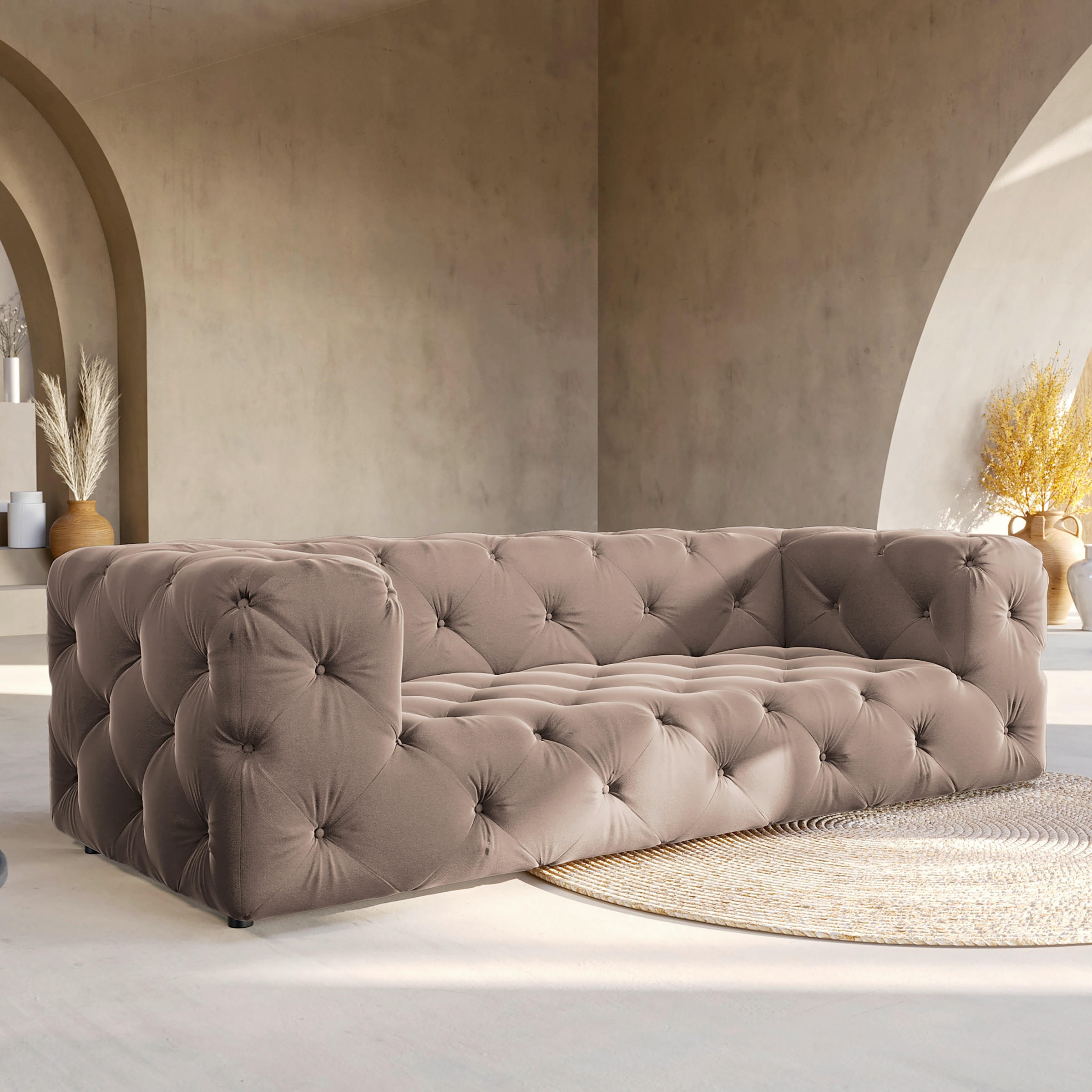 3-SITZER-SOFA Samt Braun  - Schwarz/Braun, Design, Kunststoff/Textil (230/71/100cm) - P & B