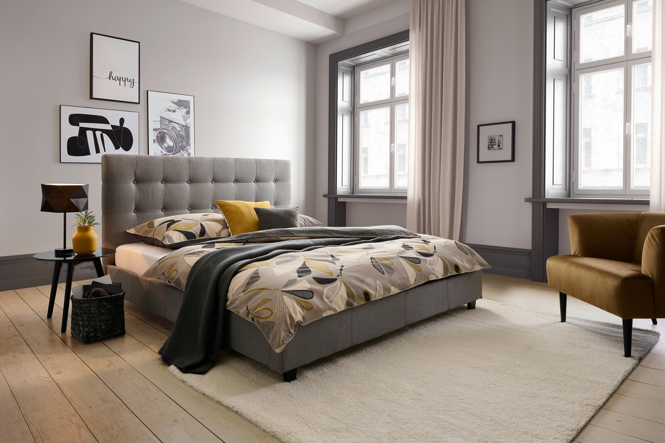 POLSTERBETT Lattenrost Hellgrau 180/200 cm  - Hellgrau, MODERN, Holz/Textil (180/200cm) - Carryhome