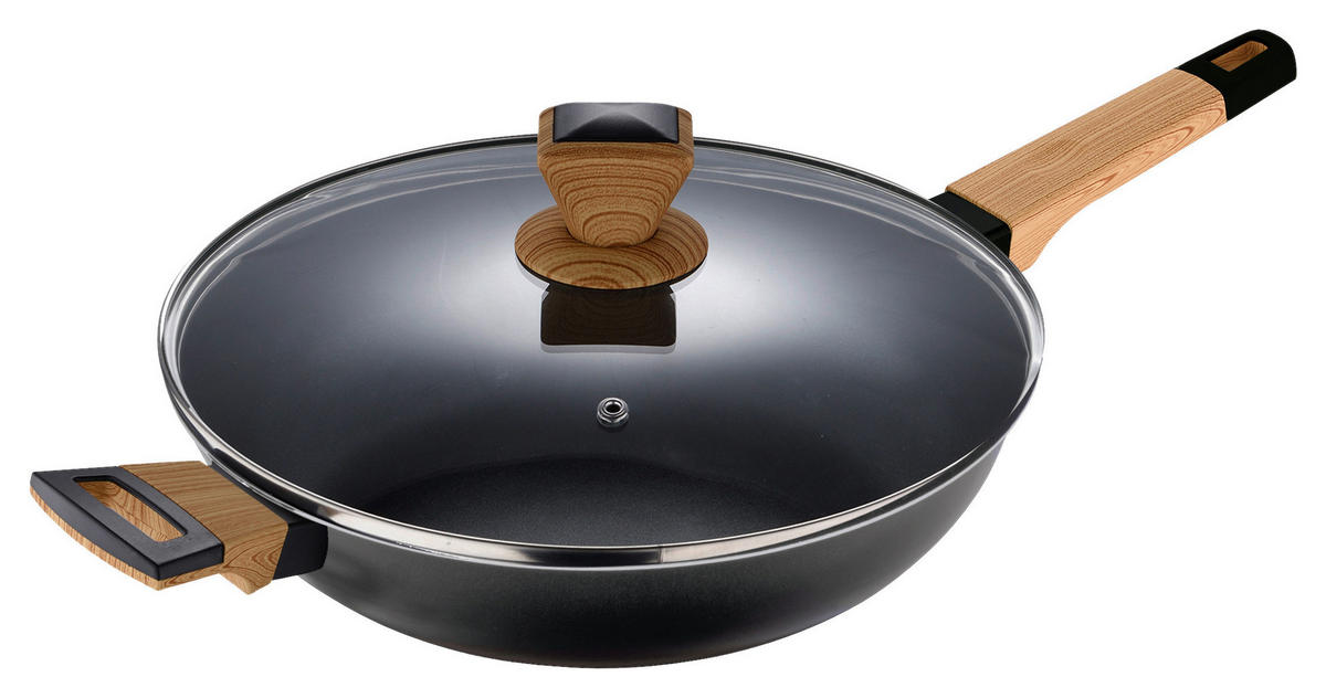 BRATPFANNE BERGNER EARTH BLACK  - Hellbraun/Schwarz, Basics, Glas/Holz (28/7,5cm)