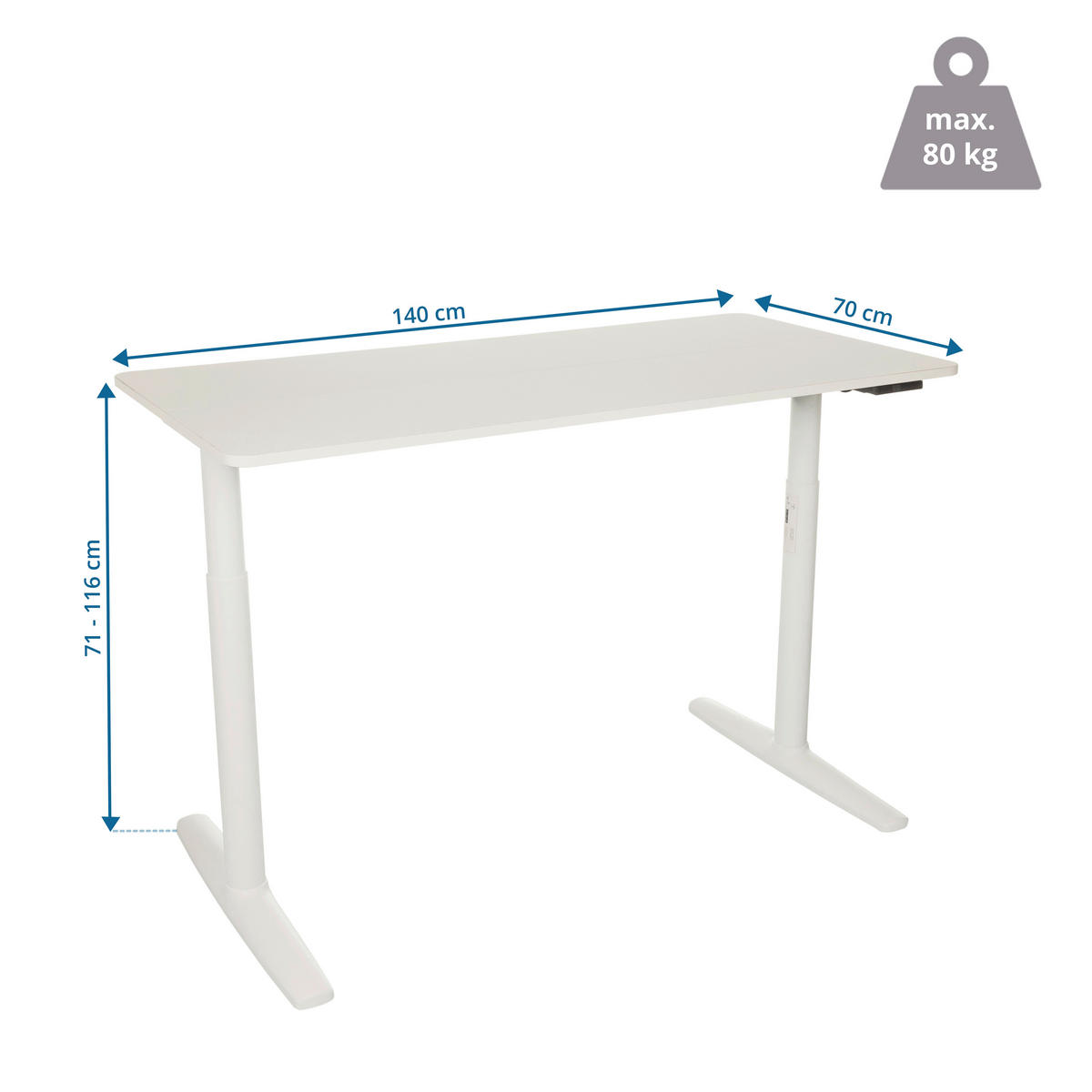PSACÍ STŮL, bílá, 140/70/71 - 116 cm - bílá, Moderní, kov/kompozitní dřevo (140/70/71 - 116cm) - MID.YOU