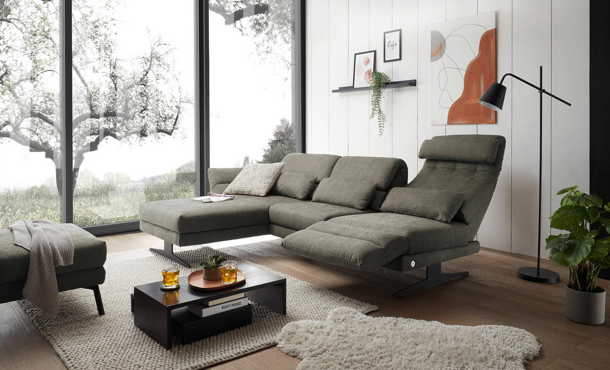ECKSOFA in Flachgewebe Grün  - Schwarz/Grün, Design, Textil/Metall (176-217/279-327cm) - Dieter Knoll